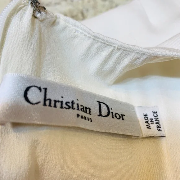 Christian Dior Floral Embroidered Mini Dress Cotton Silk Womens USA Size 6 Blue - Picture 12 of 16